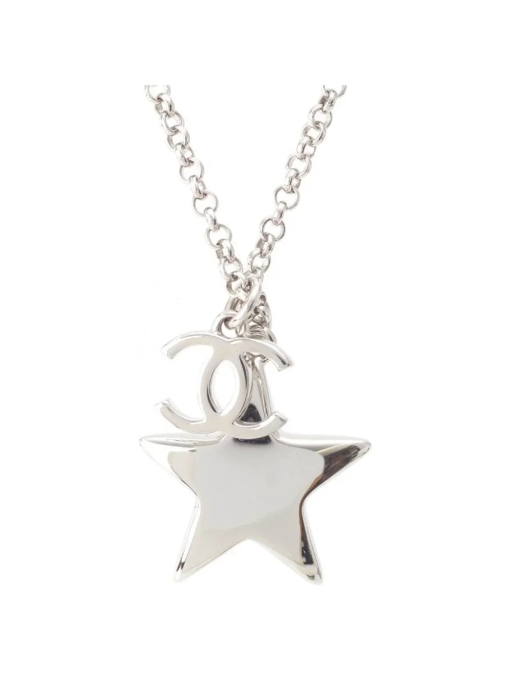 Chanel CC Logo Star Silver Necklace